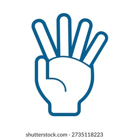 Vector image of a hand with three fingers raised. Curve lines. Cartoon