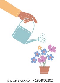 imagen vectorial de una mano con una lata de riego.