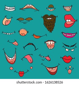 

Vector image Hand-drawn. Abstract manifestations of emotions, smiles, showing the tongue. Design for greeting cards, prints, textiles, wallpaper, covers.