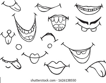 

Vector image Hand-drawn. Abstract manifestations of emotions, smiles, showing the tongue. Design for greeting cards, prints, textiles, wallpaper, covers.