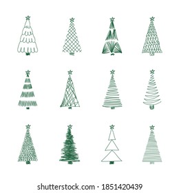 Vector image of hand-drawn Christmas trees.