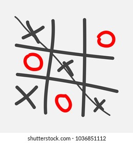 Vector image of a hand-drawn game of crosses and tic-tac-toe.

