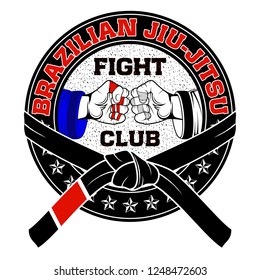 Vector image of hands of the fighter of the Brazilian jiu-jitsu. Inscription - Fight club. Traditional Brazilian martial art. Champion of combat. Illustrations for t shirt print. Vector color.