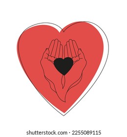 Imagen vectorial de las manos con el corazón. Ilustración en el Día de San Valentín