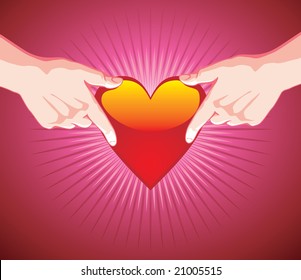 The vector image of hands holding heart