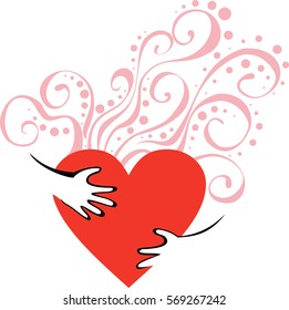vector Image with hands hugging heart for Valentine day