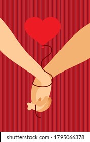 Vector image of the hands of two lovers and a decorative heart