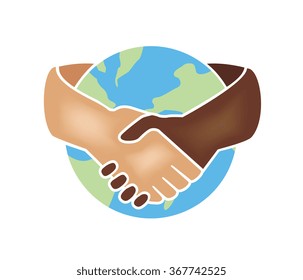 Vector image of a handshake around the globe