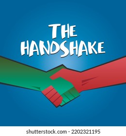 A vector image of handshake between green and red hand.