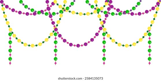 Vector image of hanging beads for Mardi Gras carnival. Colorful banner of party decorations. Icon isolated on white background