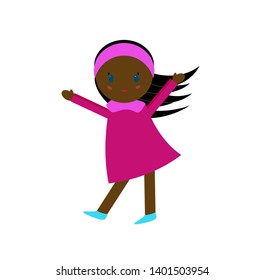 Vector image of happy afro-american girl in pink dress  in summer