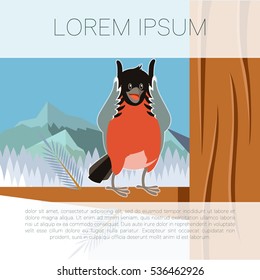 Vector image of the Happy Bullfinch on the Tree winter flat background