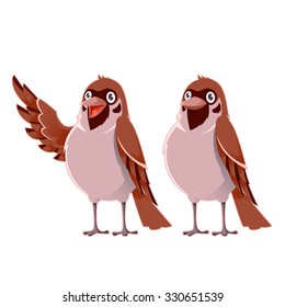 Vector image of a happy cartoon greeting sparrows
