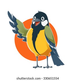 Vector image of a happy cartoon greeting titmouse