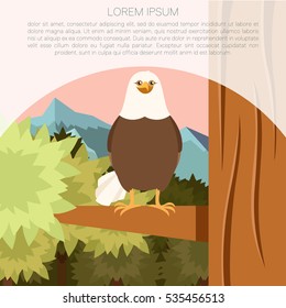 Vector image of the Happy Eagle on the Tree flat Background