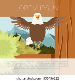 Vector image of the Happy Eagle on the Tree flat Background