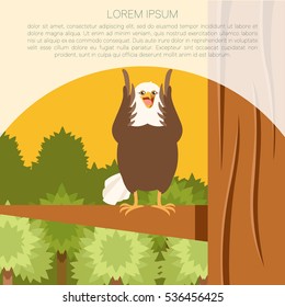 Vector image of the Happy Eagle on the Tree flat Background
