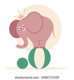 Imagen vectorial de un elefante feliz en una bola