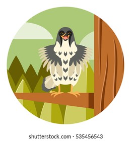 Vector image of the Happy Falcon on the Tree flat background