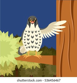 Vector image of the Happy Falcon on the Tree flat background