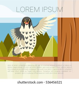 Vector image of the Happy Falcon on the Tree flat background