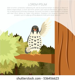 Vector image of the Happy Falcon on the Tree flat background