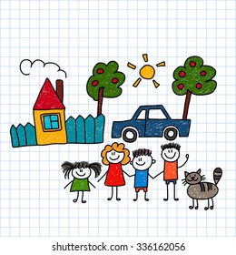 Vector Image Of Happy Family With House And Car