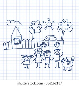 Vector Image Of Happy Family With House And Car