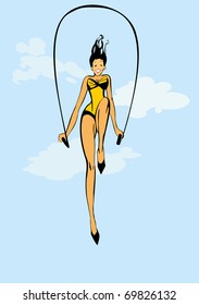 vector image of happy girl with  jumping rope