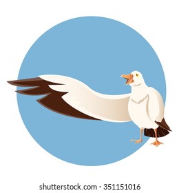 Vector image of a happy greeting albatross on the blue background