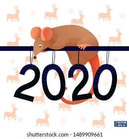 Vector image. Happy New Year. Figures 2020 and funny rats.