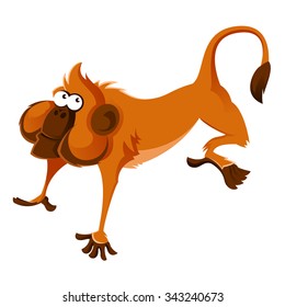 Vector image of happy orange cartoon monkey