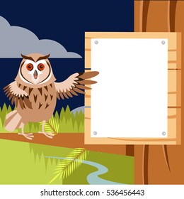 Vector image of the Happy Owl on the Tree flat background
