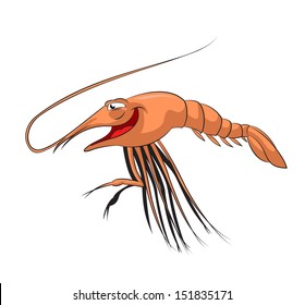 Vector image of happy smiling cartoon shrimp