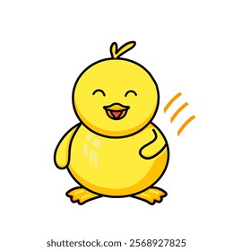 Vector image of a happy smiling duck animal in lemon yellow color on a white background
