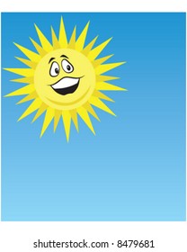 vector image of happy sun in blue sky