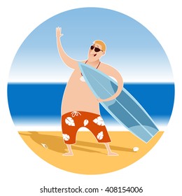 Vector image of the Happy Surfer on the beach
