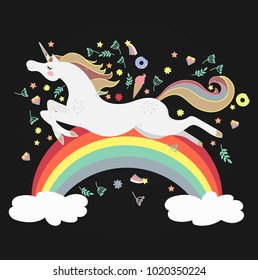Vector image happy unicorn on black background