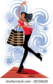 vector image of happy woman after shopping