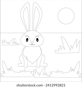 Vector image of a hare. Coloring book for children's creativity and motor skills development.