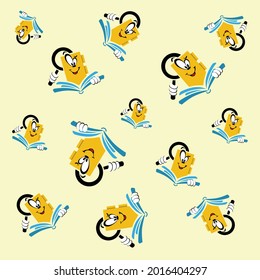 Vector image. Harmonious pattern repeating a funny toy. Explore for kids. Loup, toy and book. 