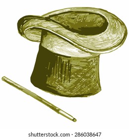 Vector image of a hat and wand wizard