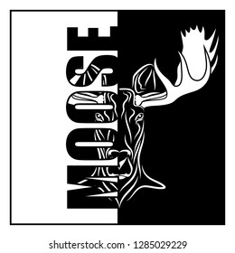 Vector image of the head of an elk. Moose. Forest giant. Silhouette. Black tribal tattoo. Vector illustration.