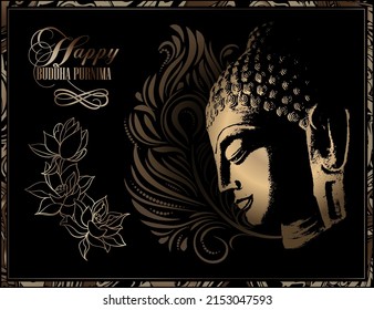 Vector image of the head of Gautam Buddha in profile. Postcard, poster, banner - Buddha Purnima or Vesak card