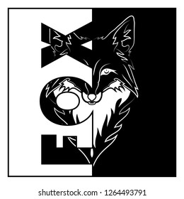 Vector image of the head a nice fox. Nice forest small animal. Black tribal tattoo. Vector illustration.