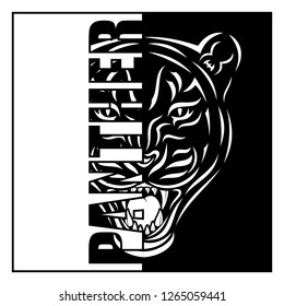 Vector image of the head of a panther. Predator of the jungle. Black leopard. Black tribal tattoo. Vector illustration.