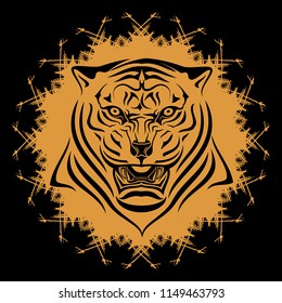 Vector image of the head of a tiger. Furious predator. Vector color illustration.
