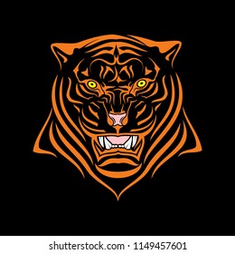 Vector image of the head of a tiger. Growling predator. Vector color illustration.