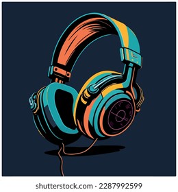 vector image of headphones in the form of a headband with a dark blue background