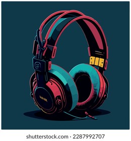 vector image of headphones in the form of a headband with a dark blue background